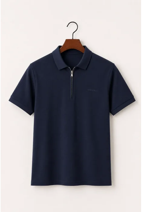 Erkek Fermuarlı Polo Yaka Tişört Lacivert Cd188