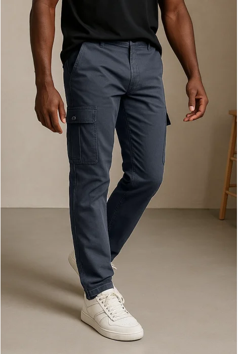 Erkek Kargo Cepli Beli Düğmeli Pantolon Füme Cd102