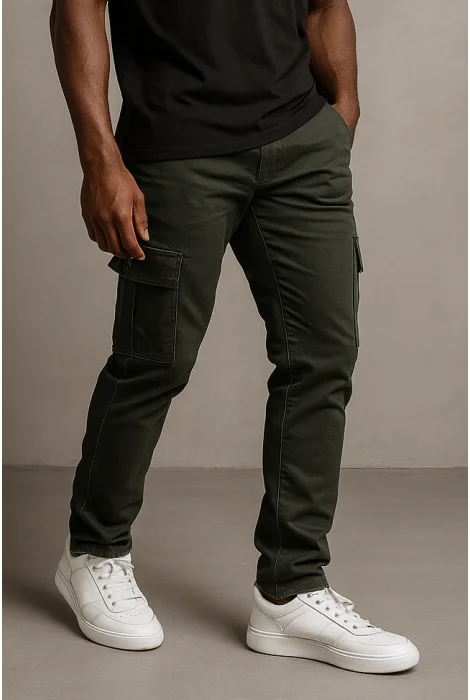 Erkek Kargo Cepli Beli Düğmeli Pantolon Yeşil Cd102