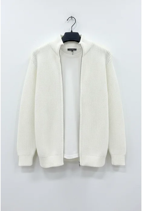 Erkek Sim Fit Örgü Hırka Ekru Cd136