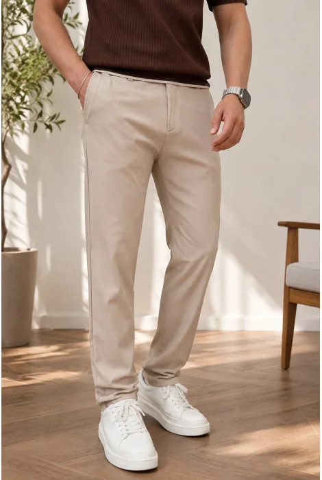 Erkek Slim Fit Pantolon Krem Cd190