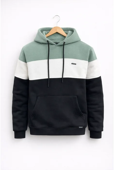 Erkek Slim Fit Renk Bloklu Sweatshirt Açık Yeşil Cd149