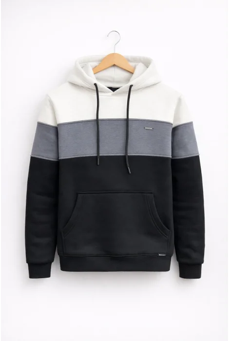 Erkek Slim Fit Renk Bloklu Sweatshirt Beyaz Cd149