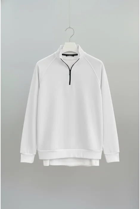 Erkek Yarım Fermuarlı Sweatshirt Beyaz Cd140