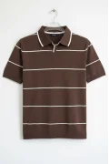 Erkek Açık Yaka Çizgili Triko Tişört Kahverengi Cd151