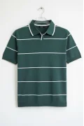 Erkek Açık Yaka Çizgili Triko Tişört Yeşil Cd151