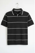 Erkek Açık Yaka Çizgili Triko Tişört Siyah Cd151