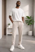 Erkek Asimetrik Kesim Daralan Paça Pantolon Krem Cd153