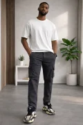 Erkek Cepli Düz Paça Kargo Pantolon Füme Cd154