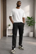 Erkek Cepli Düz Paça Kargo Pantolon Siyah Cd154