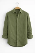 Erkek Keten Görünümlü Pamuklu Gömlek Yeşil Cd158