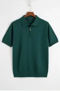 Erkek Polo Yaka Desenli Triko Tişört Yeşil Cd164
