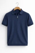 Erkek Nokta Desenli Polo Yaka Triko Tişört Lacivert Cd166
