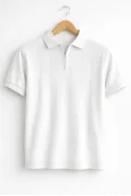 Erkek Polo Yaka Çizgili Triko Tişört Beyaz Cd171