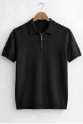 Erkek Polo Yaka Düz Triko Tişört Siyah Cd173