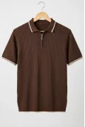 Erkek Polo Yaka Çizgili Tişört Kahverengi Cd177