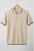 Erkek Polo Yaka Çizgili Tişört Krem Cd177