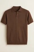 Erkek Polo Yaka Düğmeli Triko Tişört Kahverengi Cd172