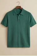 Erkek Polo Yaka Düğmeli Triko Tişört Yeşil Cd172