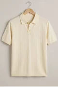 Erkek Polo Yaka Düğmeli Triko Tişört Krem Cd172