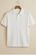 Erkek Polo Yaka Düğmeli Triko Tişört Beyaz Cd172