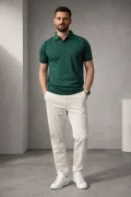 Erkek Açık Yaka Düz Triko Tişört Yeşil Cd167