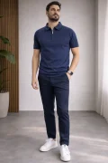 Erkek Polo Yaka Düz Triko Tişört Lacivert Cd173