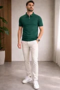 Erkek Polo Yaka Düz Triko Tişört Yeşil Cd173