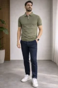 Erkek Polo Yaka Düz Triko Tişört Açık Yeşil Cd173