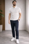 Erkek Polo Yaka Düz Triko Tişört Beyaz Cd173