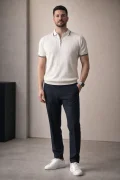 Erkek Polo Yaka Çizgili Tişört Beyaz Cd177