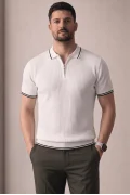 Erkek Polo Yaka Çizgili Tişört Beyaz Cd177