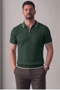 Erkek Polo Yaka Çizgili Tişört Yeşil Cd177