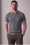 Erkek Polo Yaka Çizgili Tişört Füme Cd177