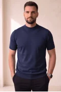 Erkek Düz Bisiklet Yaka Triko Tişört Lacivert Cd169