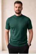 Erkek Düz Bisiklet Yaka Triko Tişört Yeşil Cd169