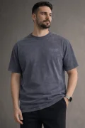 Erkek Yıkamalı Kumaş Premium Tişört Füme Cd104