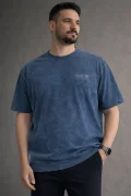 Erkek Yıkamalı Kumaş Premium Tişört Mavi Cd104