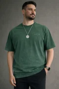 Erkek Yıkamalı Kumaş Premium Tişört Yeşil Cd104