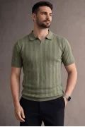 Erkek Açık Yaka Triko Tişört Haki Cd103