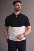 Erkek Çift Renkli Polo Yaka Tişört Siyah-Beyaz Cd178