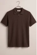 Erkek Likralı Polo Yaka Tişört Kahverengi Cd180