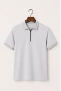 Erkek Fermuarlı Polo Yaka Tişört Gri Cd188