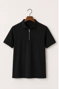 Erkek Fermuarlı Polo Yaka Tişört Siyah Cd188