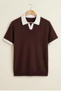 Erkek Yaka Renkli Tişört Bordo Cd186