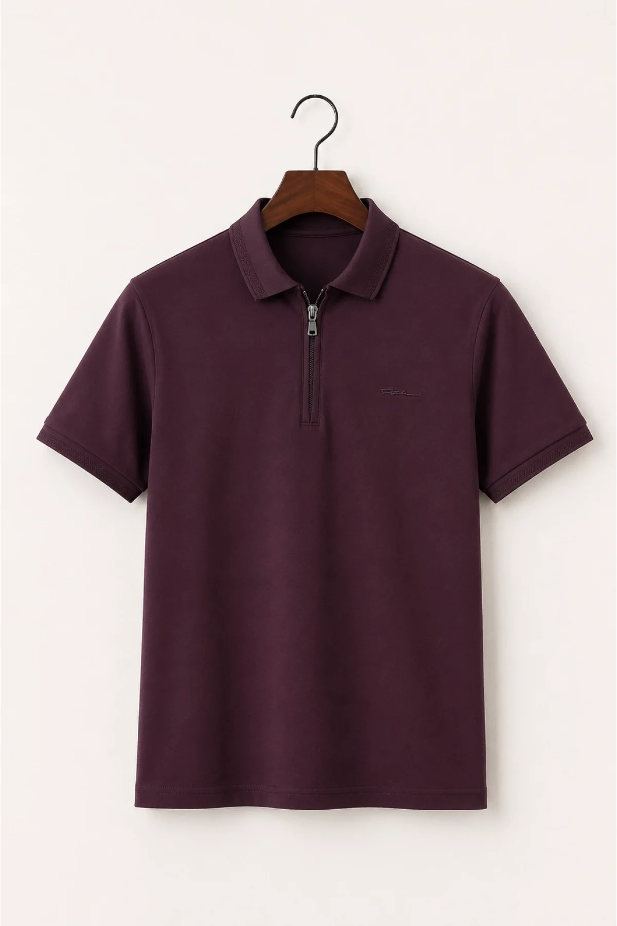 Erkek Fermuarlı Polo Yaka Tişört Bordo Cd188