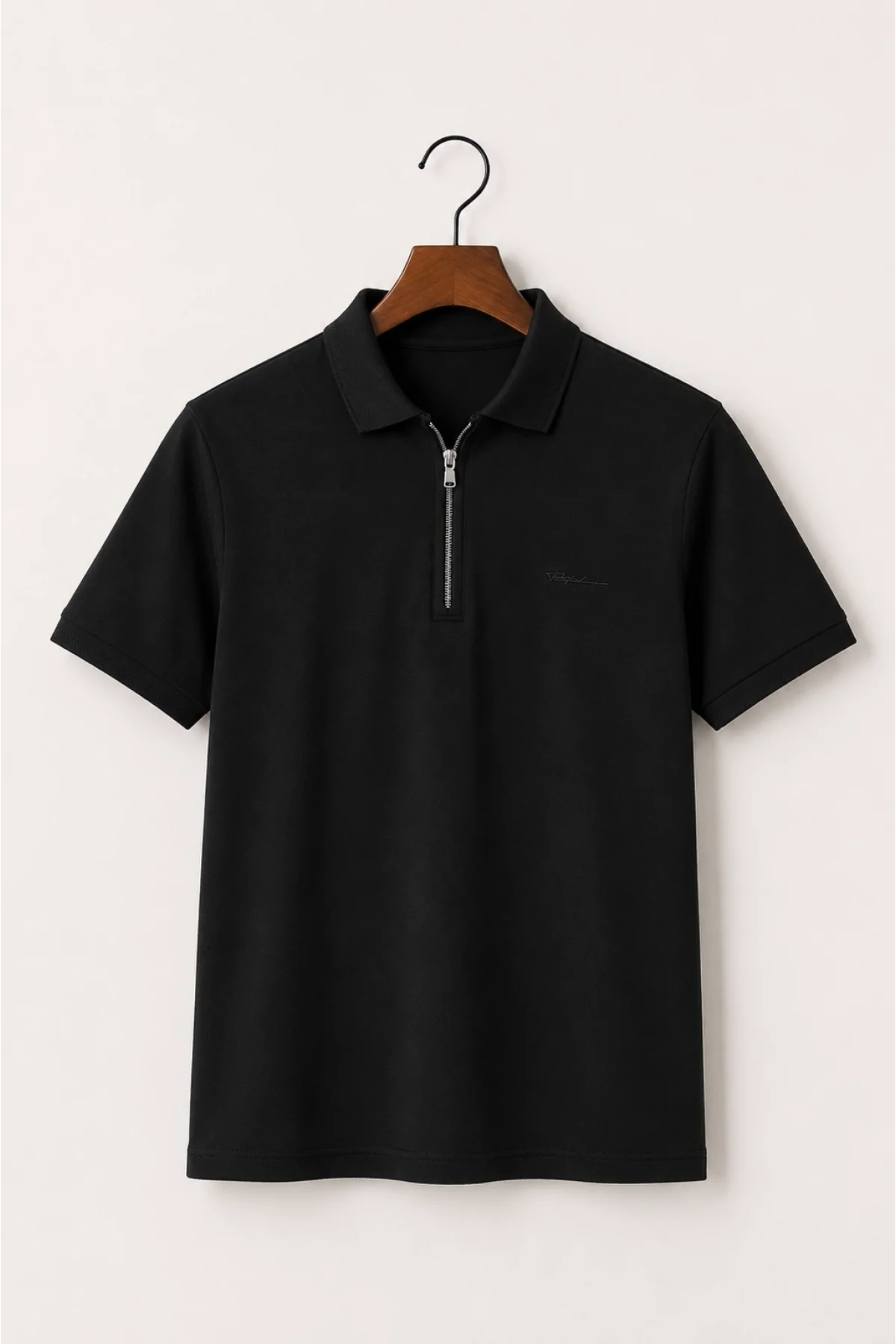 Erkek Fermuarlı Polo Yaka Tişört Siyah Cd188