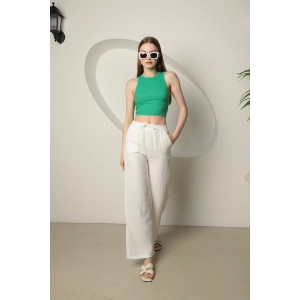 Babua Müslin Kumaş Bol Paça Kadın Pantolon - Ekru