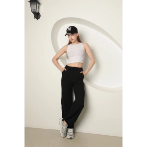 Babua Müslin Kumaş Bol Paça Kadın Pantolon-Siyah