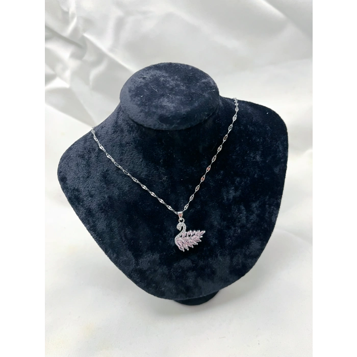 Babua Taşlı Kuğu Çelik Kolye